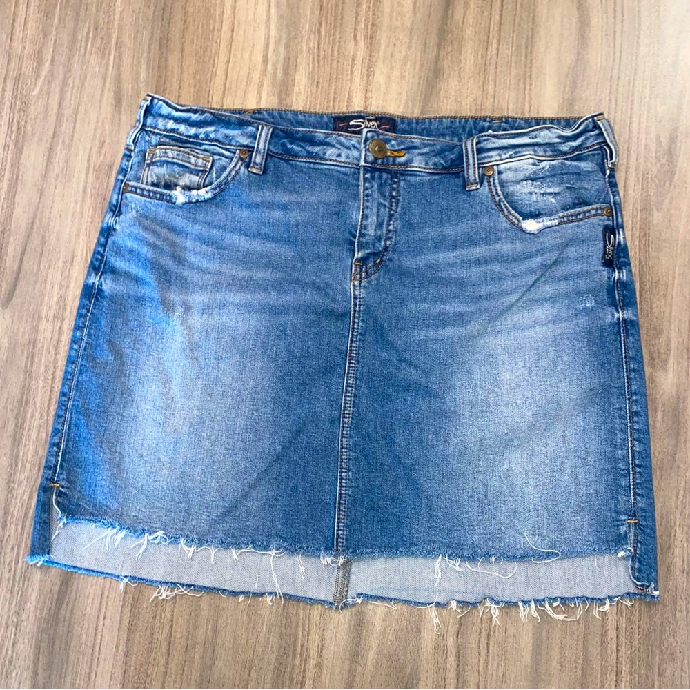 Silver Jeans Distressed Blue Jean Skirt